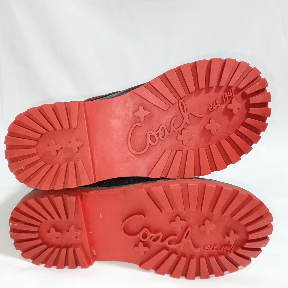 Coach Women's Laura Boots Size 6B Red And Brown Logo Sherpa Lined Lace Up - Picture 5 of 9